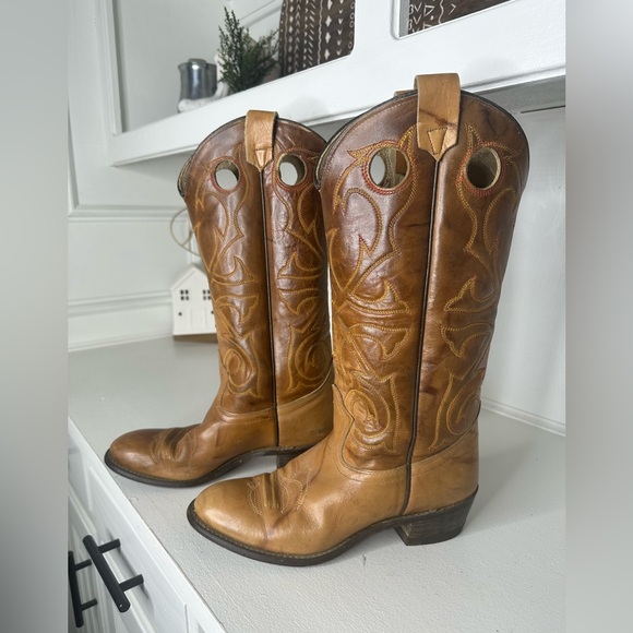Vintage Texas Country Western Boots Tan Leather Women’s 7M - Made in USA - Picture 1 of 9